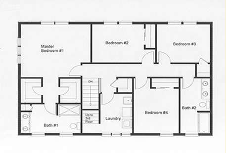 The laundry room on the second floor has become popular with busy moms. The huge master bedroom with his and hers walk-in closets was an important factor in this modular home design.